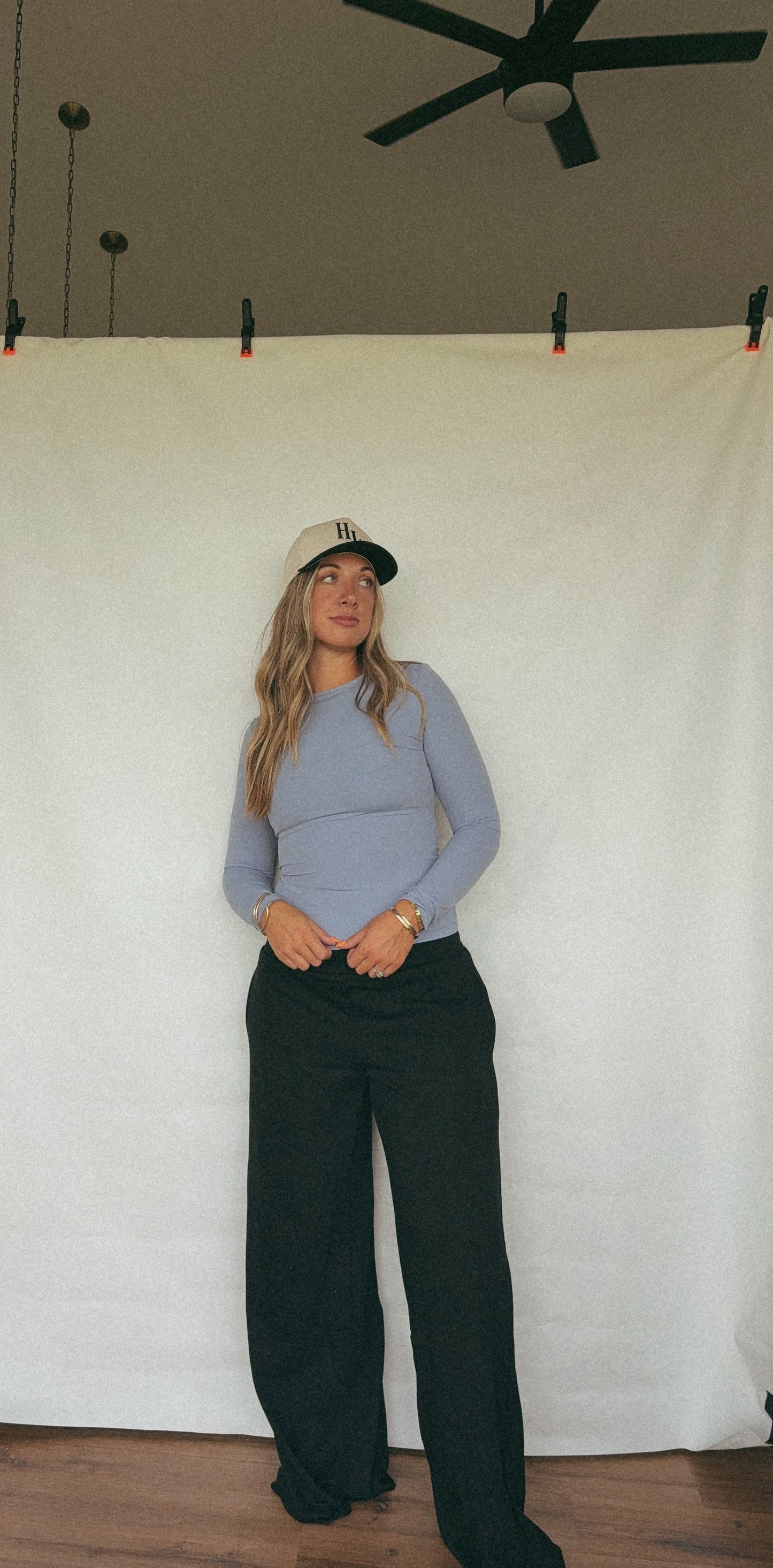 Slim fit long sleeve Basic tee women T-shirt: Dusty Blue