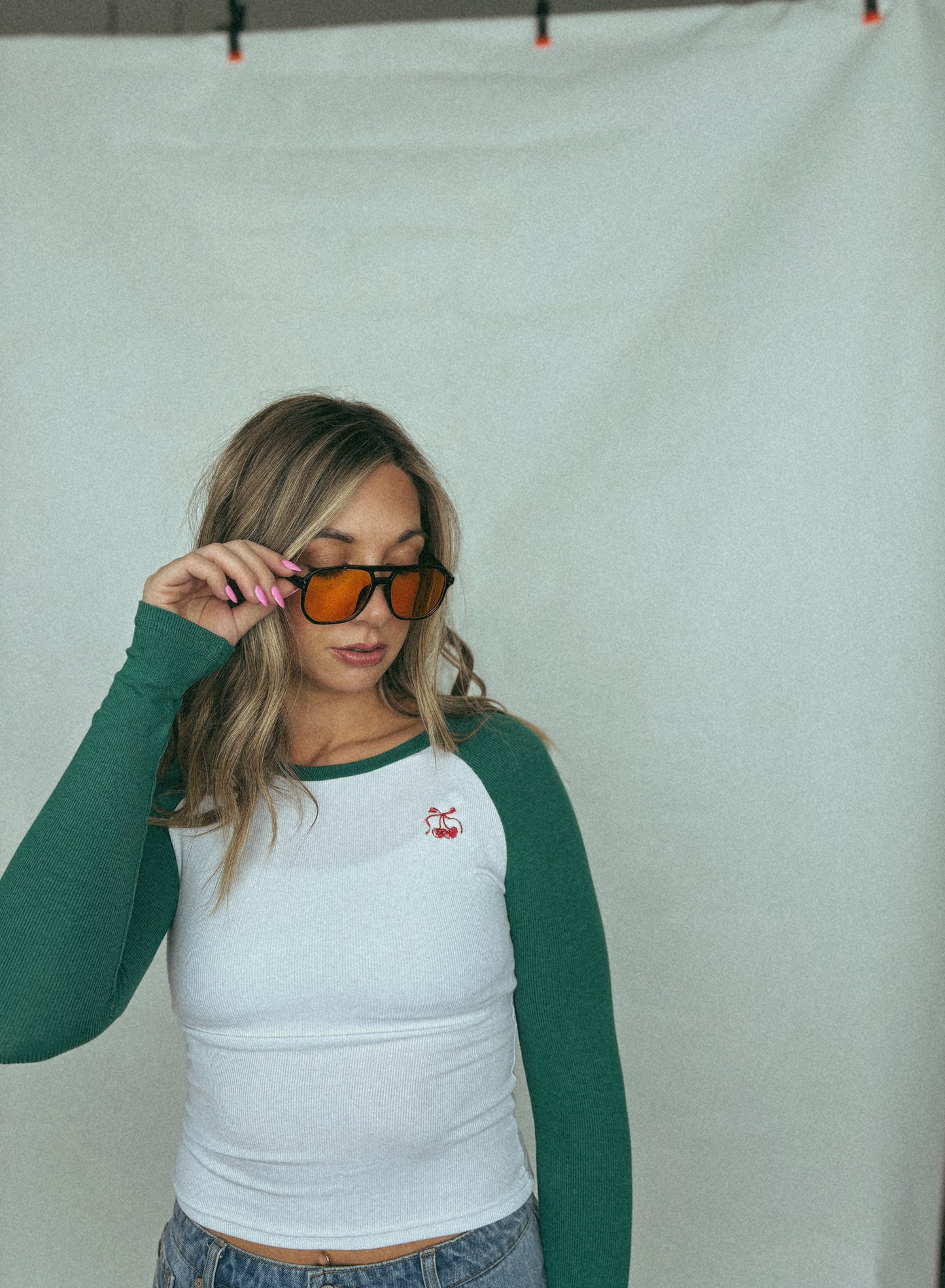FINAL SALE Slim Fitted Baseball Tee- Green