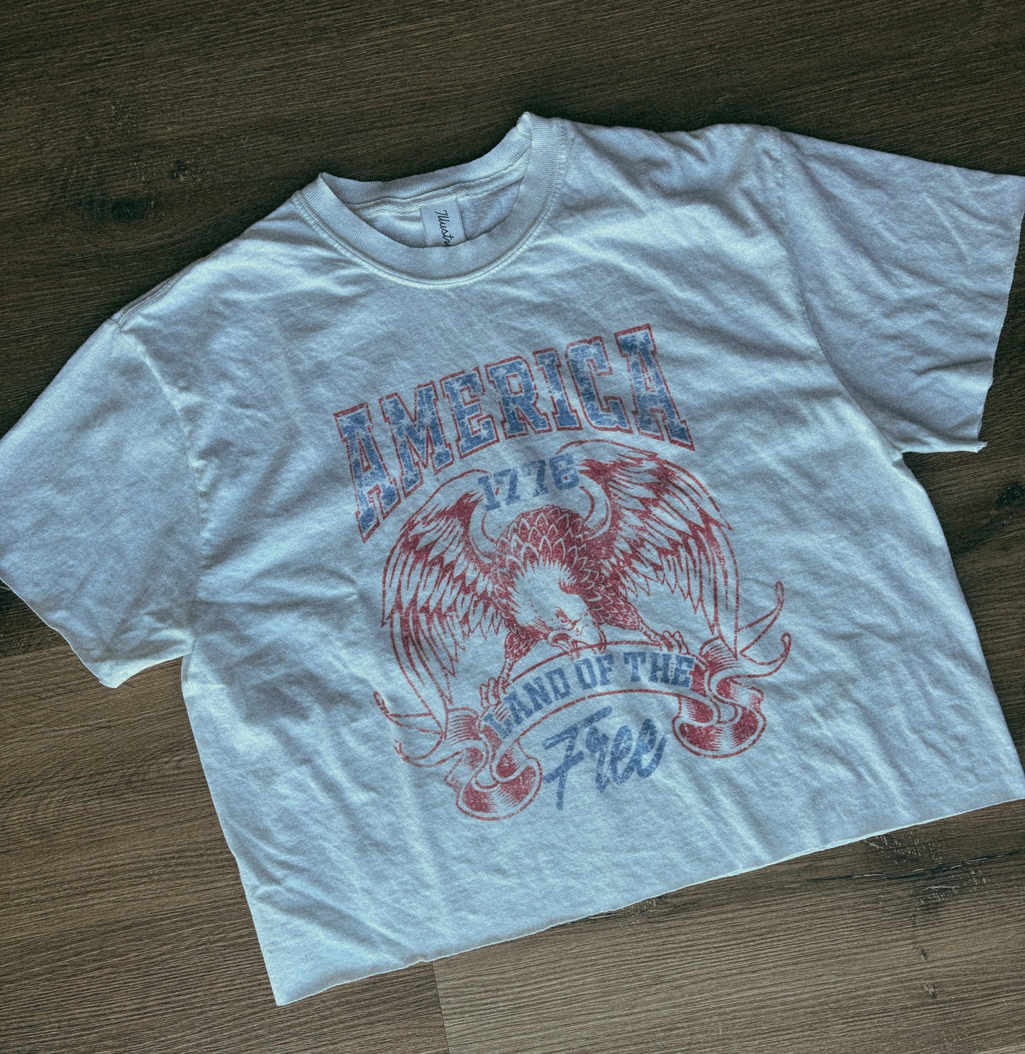 AMERICA LAND OF THE FREE VINTAGE GRAPHIC CROP TOP: WHITE