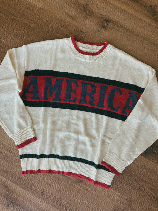 "AMERICA" GRAPHIC LONG SLEEVE CREW NECK SWEATER