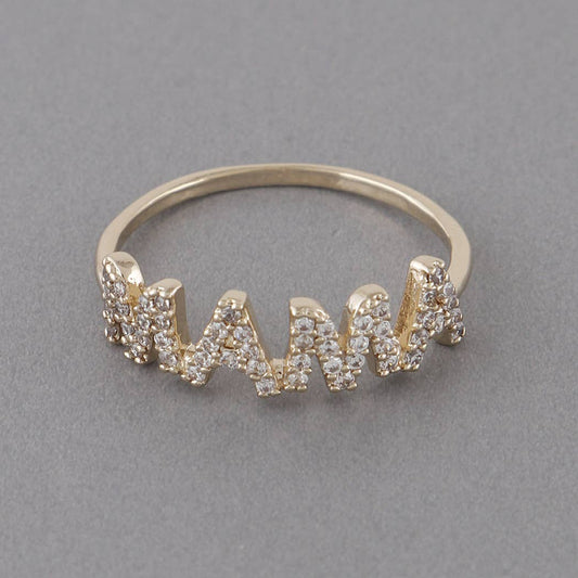 Mama Script Ring: Gold Clear