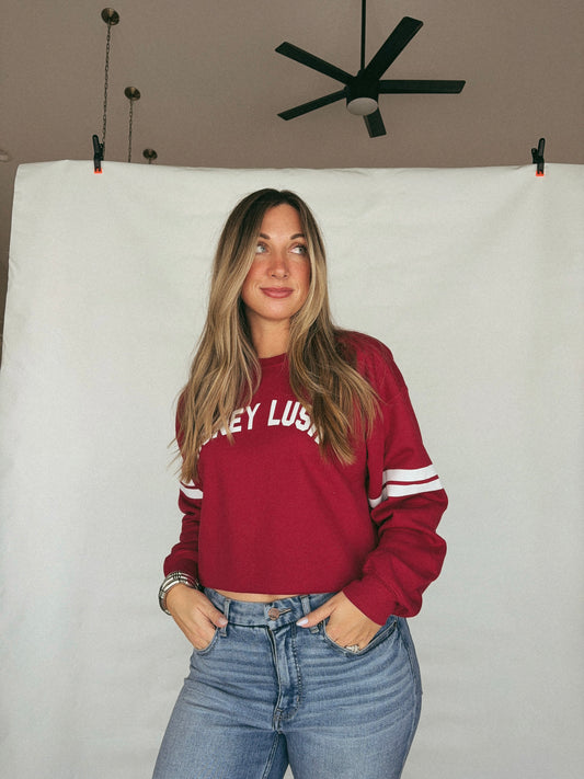 Honey Lush puff print cropped sweater