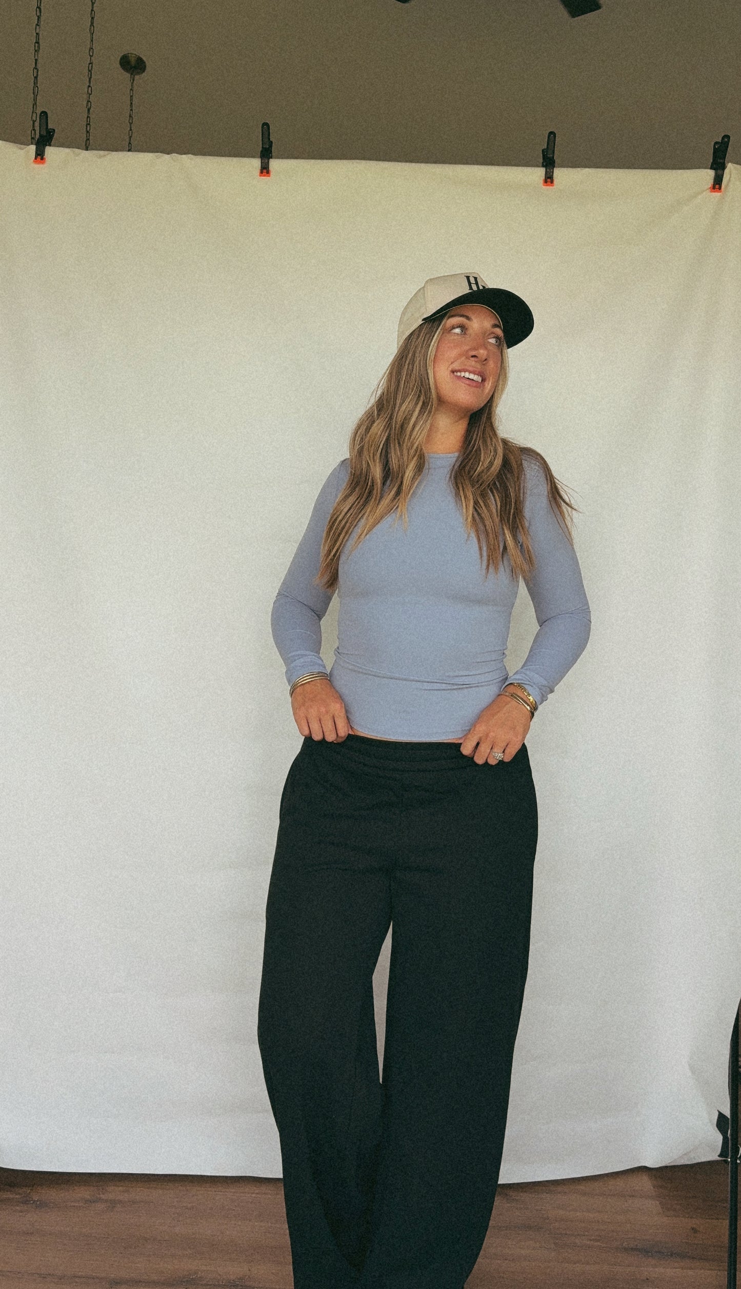 Slim fit long sleeve Basic tee women T-shirt: Dusty Blue