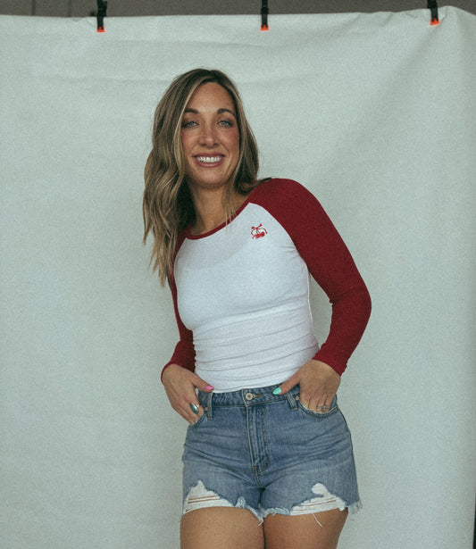 FINAL SALE Slim Fitted Baseball Tee- Red