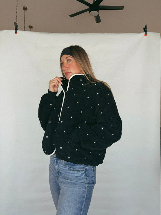 Star speckled embroidered sherpa jacket