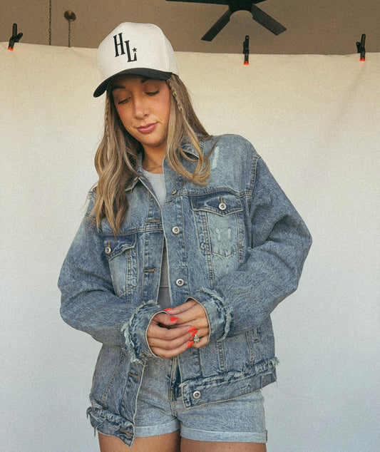 OVERSIZED COTTON DENIM JACKET: MEDIUM WASH