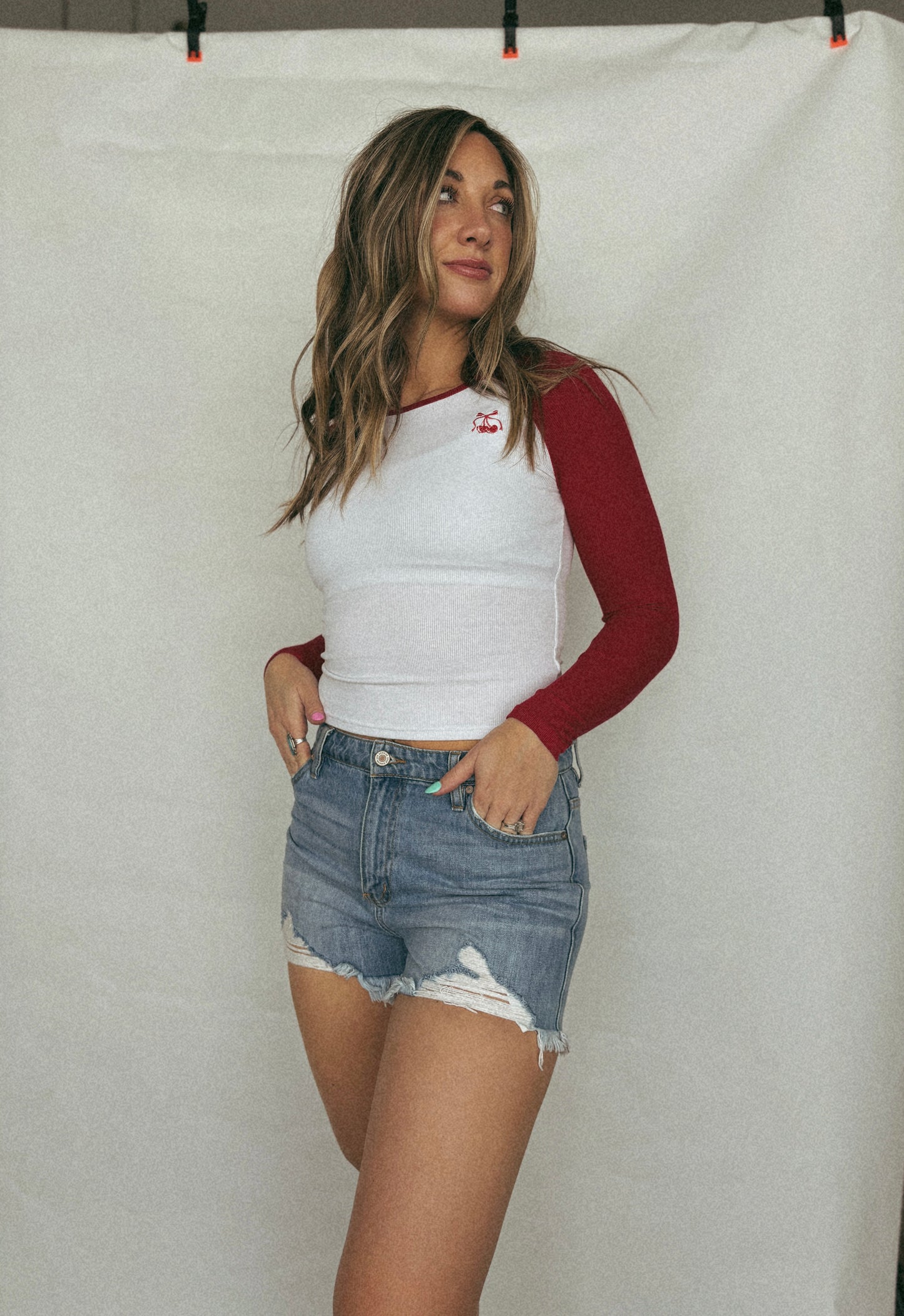 FINAL SALE Slim Fitted Baseball Tee- Red