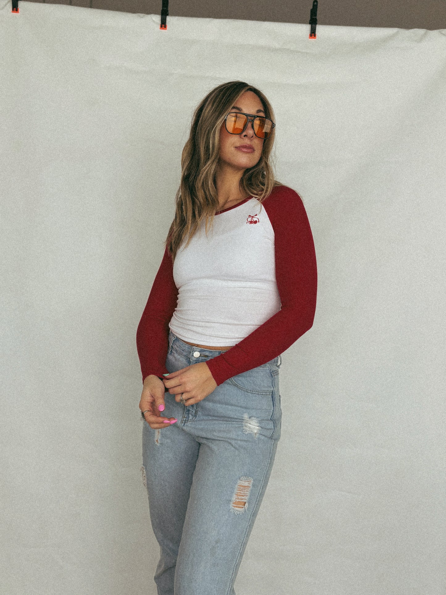 FINAL SALE Slim Fitted Baseball Tee- Red