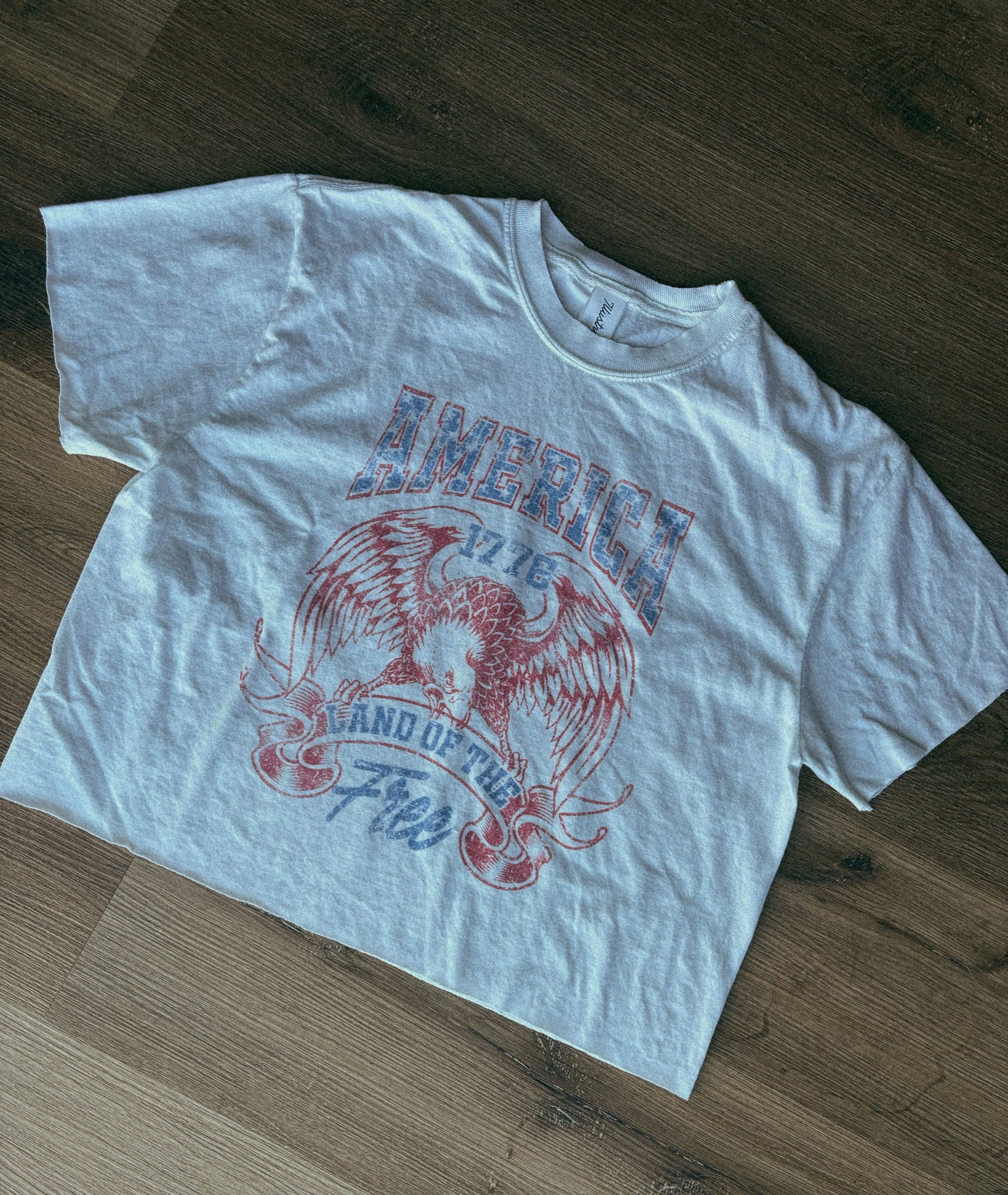 AMERICA LAND OF THE FREE VINTAGE GRAPHIC CROP TOP: WHITE